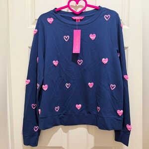 NWT Lilly Pulitzer Rami Long Sleeve Sweatshirt –Navy Wild Heart Chenille Medium